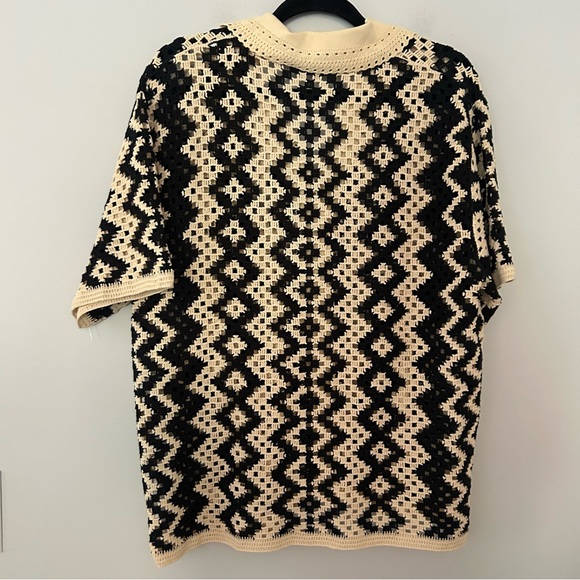 SANDRO Women’s Carla Crochet Short Sleeve Shirt Black & Cream - Picture 7 of 9